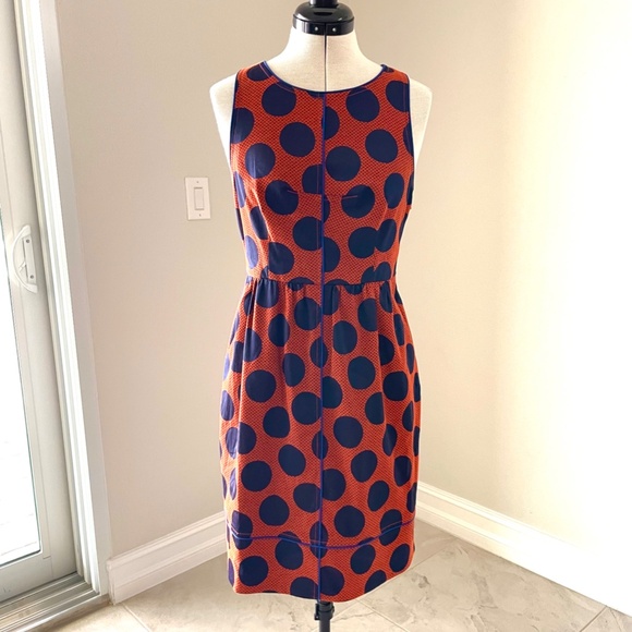 ANTHROPOLOGIE Maeve Dress Rokin Polka Dot Sleeveless Cross-Back Blue Orange Sz 4 - Picture 1 of 16